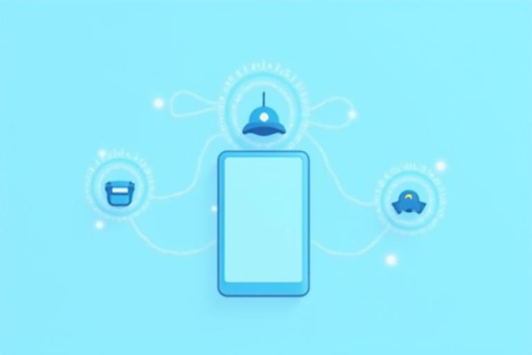 Illustration of a central beach-themed app interface on a tablet, wirelessly connecting icons representing smart umbrellas, cooler bags, and sun hats, showing data flow.